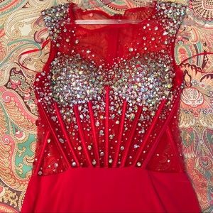 Jovani Sz. 4, Red Sheer Corset Prom Dress, As Is